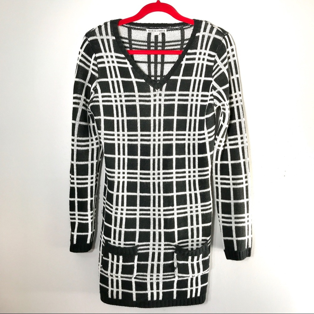 Moral Fiber Sweater Bodycon Dress Blk Wht large